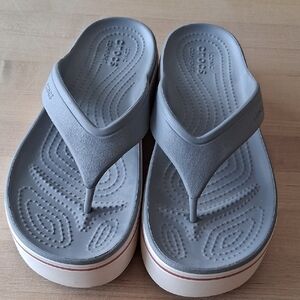 Gray Crocs Platform Flip Flops